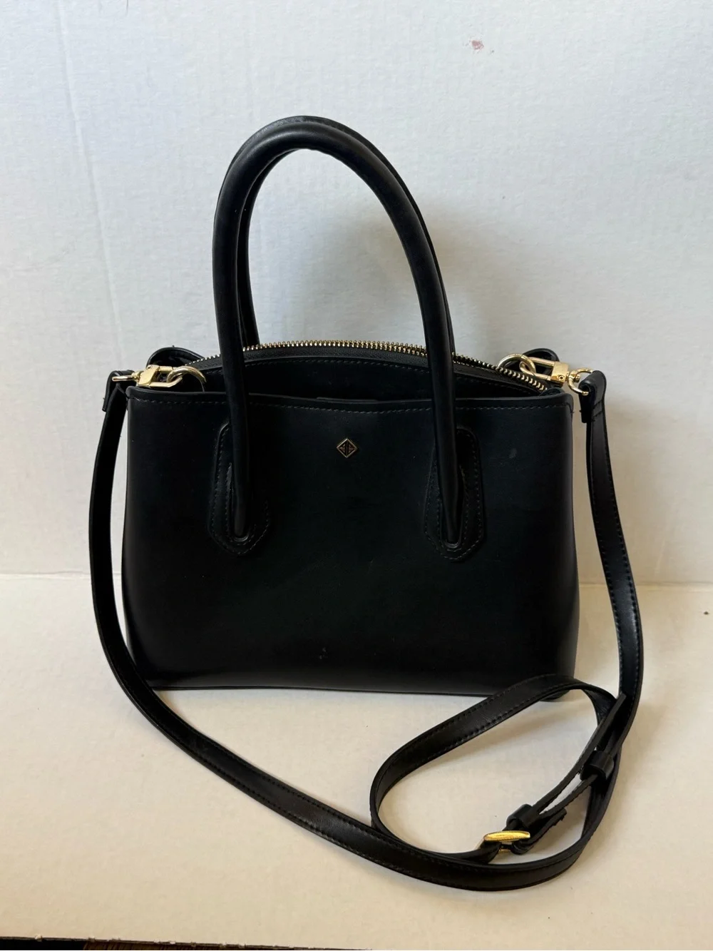 Women's Black Leather Top-Handle Crossbody Bag
